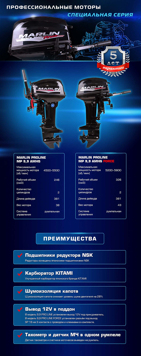 Лодочный мотор MARLIN PROLINE MP 9.9 (20) AMHS FORCE в Энгельсе